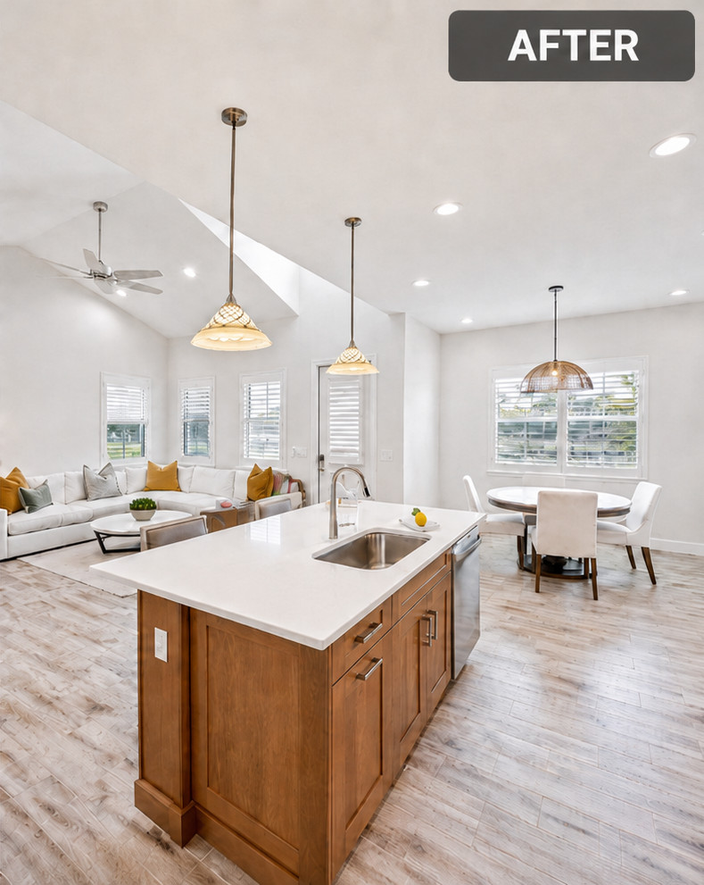 Open-plan kitchen and living area after ELEVE cleaning